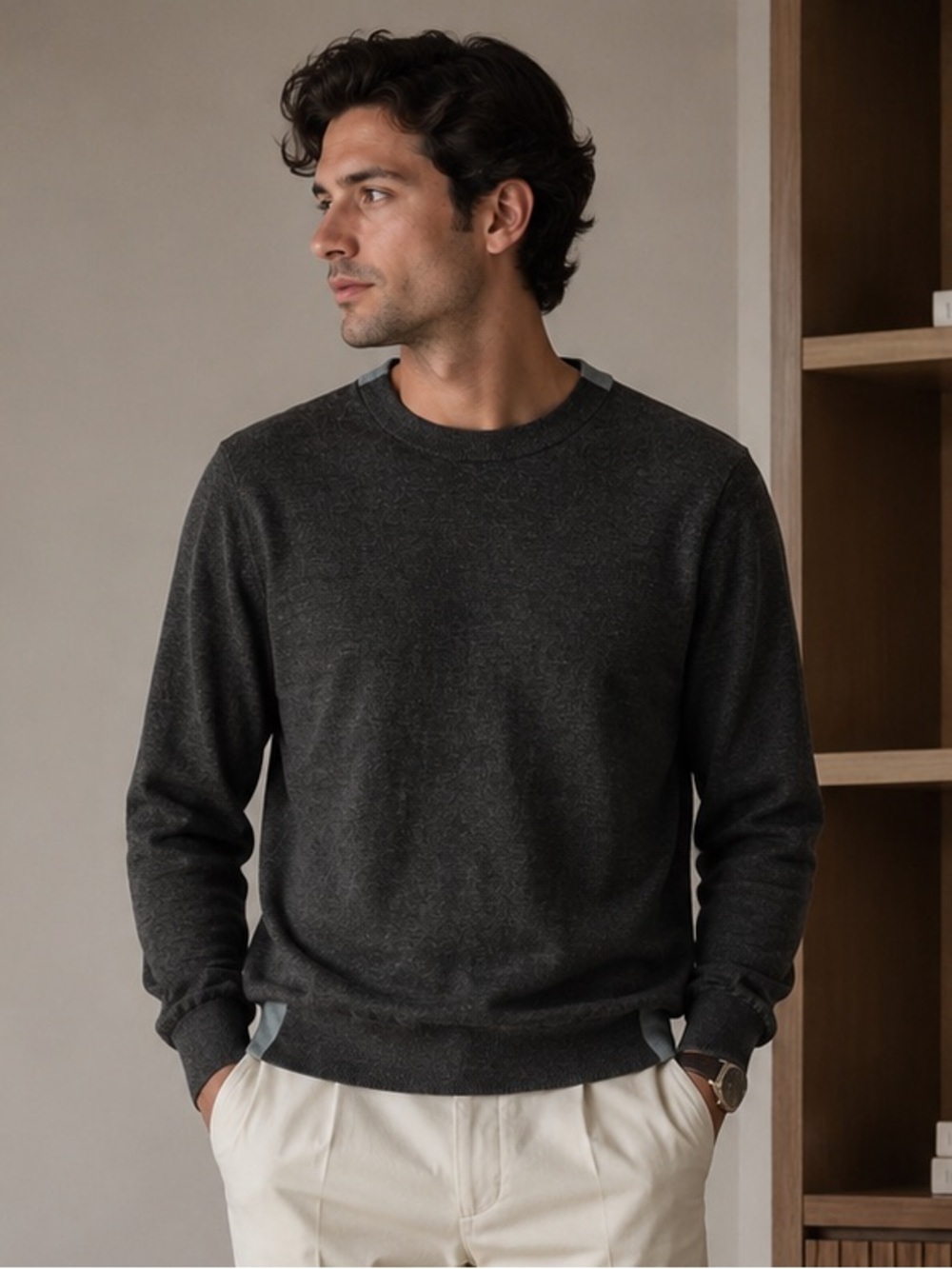 COS 100% Wool Charcoal Crewneck Sweater Size M Men Quiet Luxury Preppy Minimal